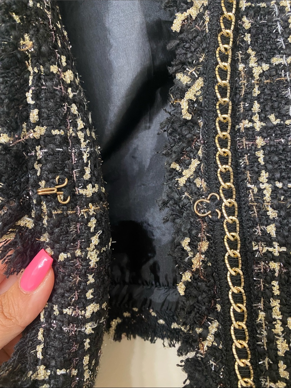 Windsor Black & Cream Tweed Fringed Open-Front Blazer - Picture 3 of 4